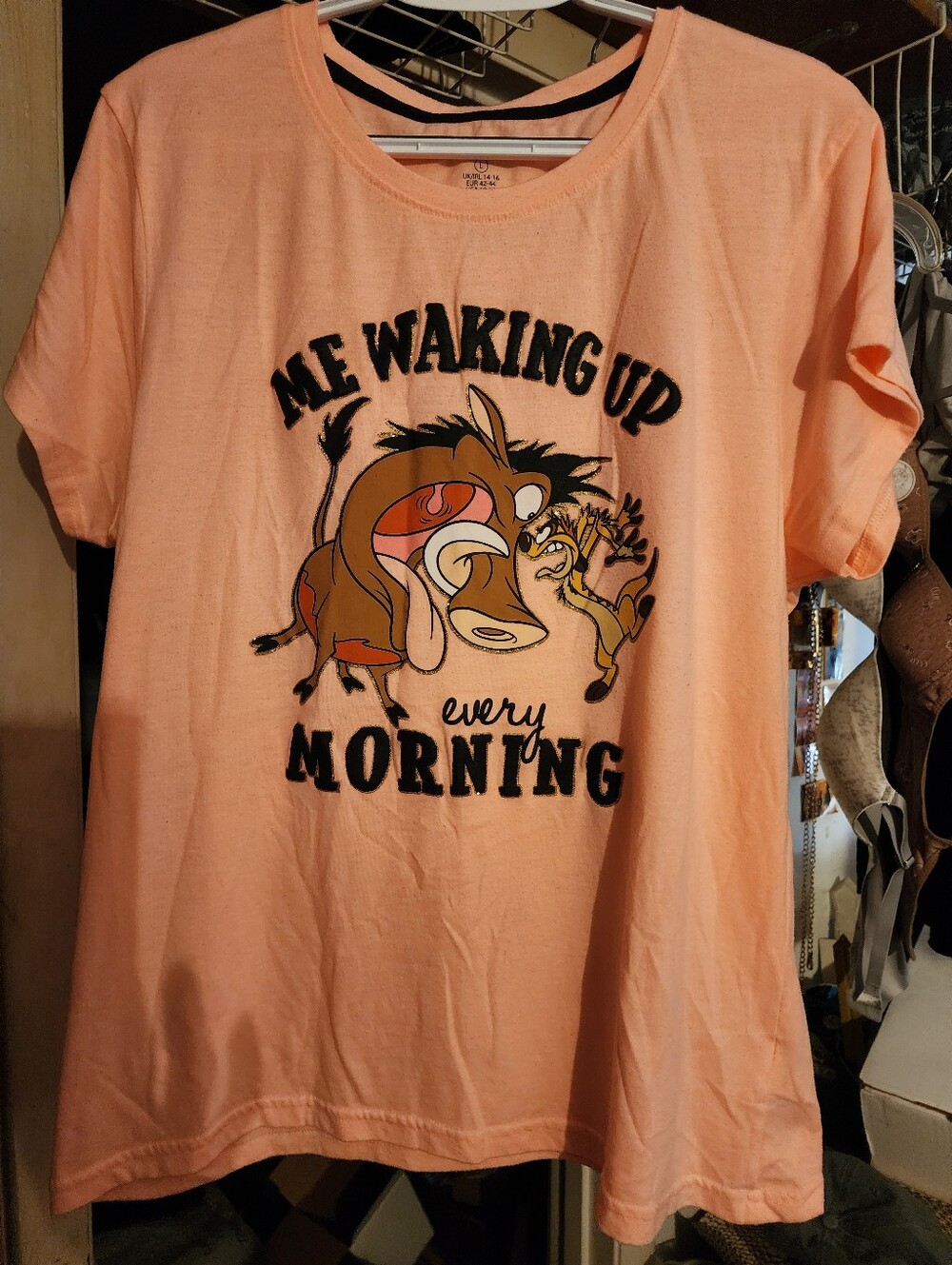 Disney Peach Pajama Set. Top with Pumbaa & Timon Graphic. Matchin Shorty Bottoms